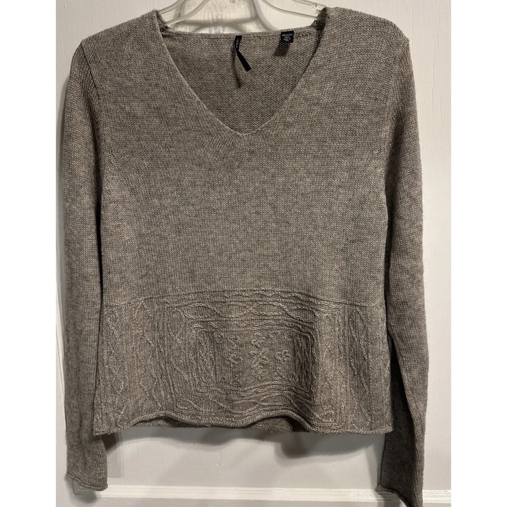 Women's Taupe  Sweater Alpaca Wool Cotton M Boho Lagenlook ISDA Minimalist